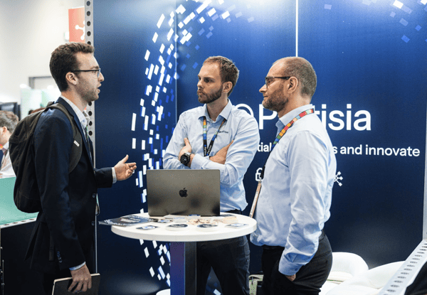 event booth talking about future proof your research with collaborative data analytics